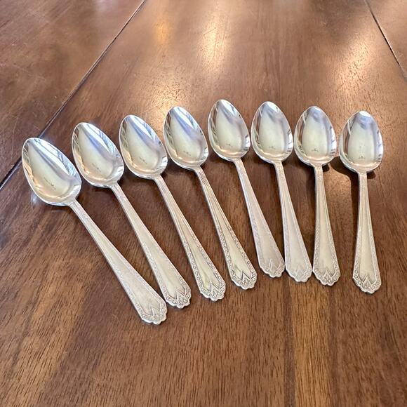 Atq Art Deco National Silver Co EPNS Silver Plate Tea Spoons "Twelve" Set of 8 - Picture 12 of 12